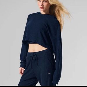 NEW ALO YOGA MUSE HOODIE SOFT RIBBED IN NAVY SIZE: S